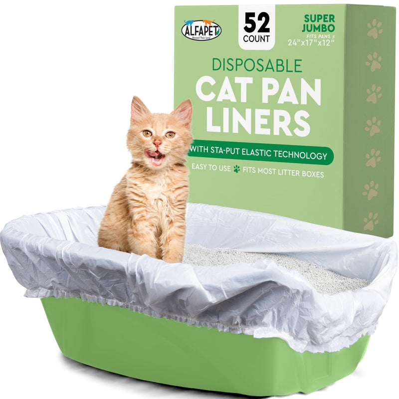 Alfapet Litter Box Liners heavy duty,Alfapet elastic 52 Pack-For Extra-Giant, jumbo, super-jumbo Size litter Pans- With Sta-Put Technology for Firm, Easy Fit- Quick + Clever Waste Cleaners - Image 1